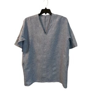 Bryn Walker Linen‎ Tunic Top Dress Blue Sz Large Lagenlook Lightweight